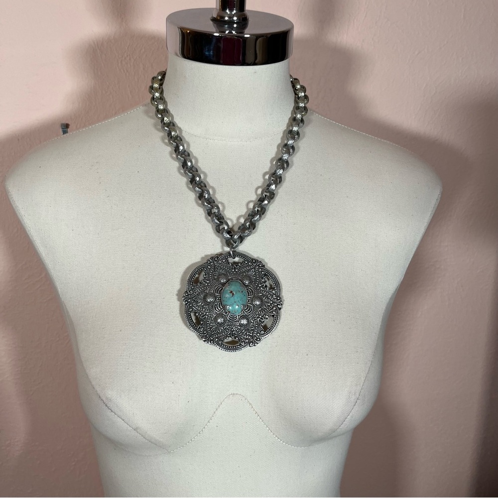 Vintage Antique Art deco Victorian Festival Silver Goth Medieval Goth necklace - Picture 3 of 16